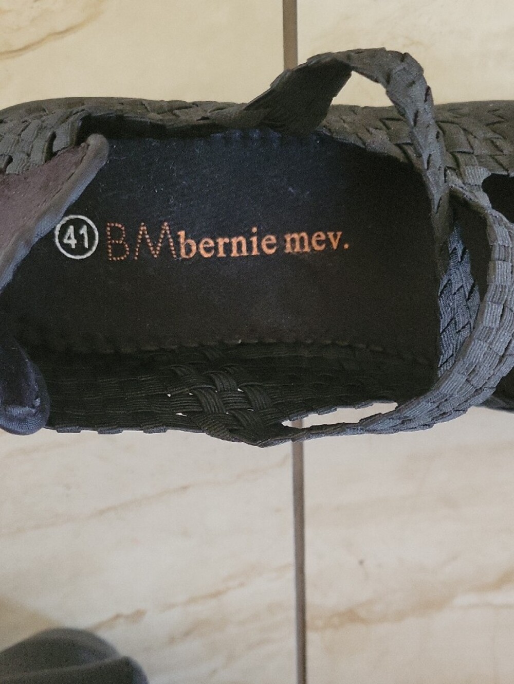 bernie mev. Black Woven Mary Jane  Shoes with Cross Strap - Picture 7 of 7